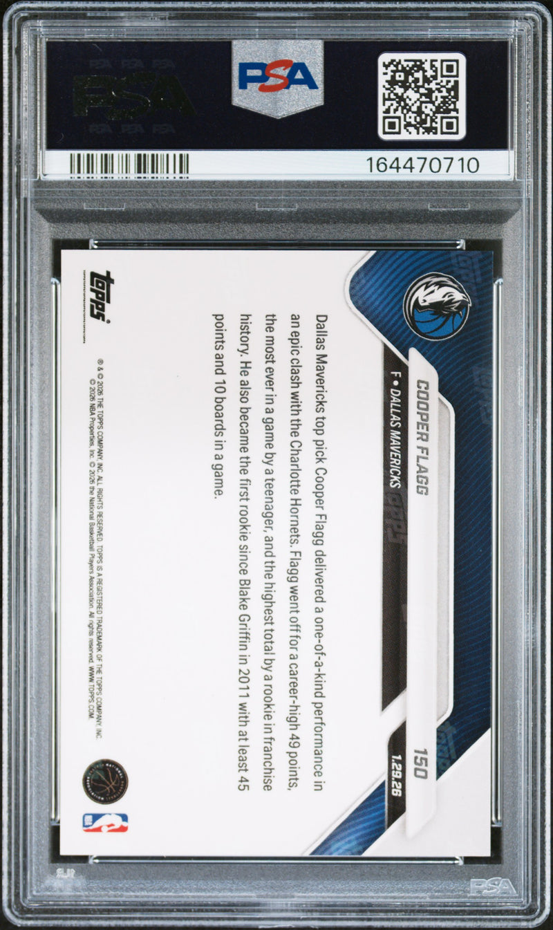 Cooper Flagg Rookie Card 2025 Topps Now #150 Orange Foil #4/25, PSA 10, Dallas Mavericks Basketball