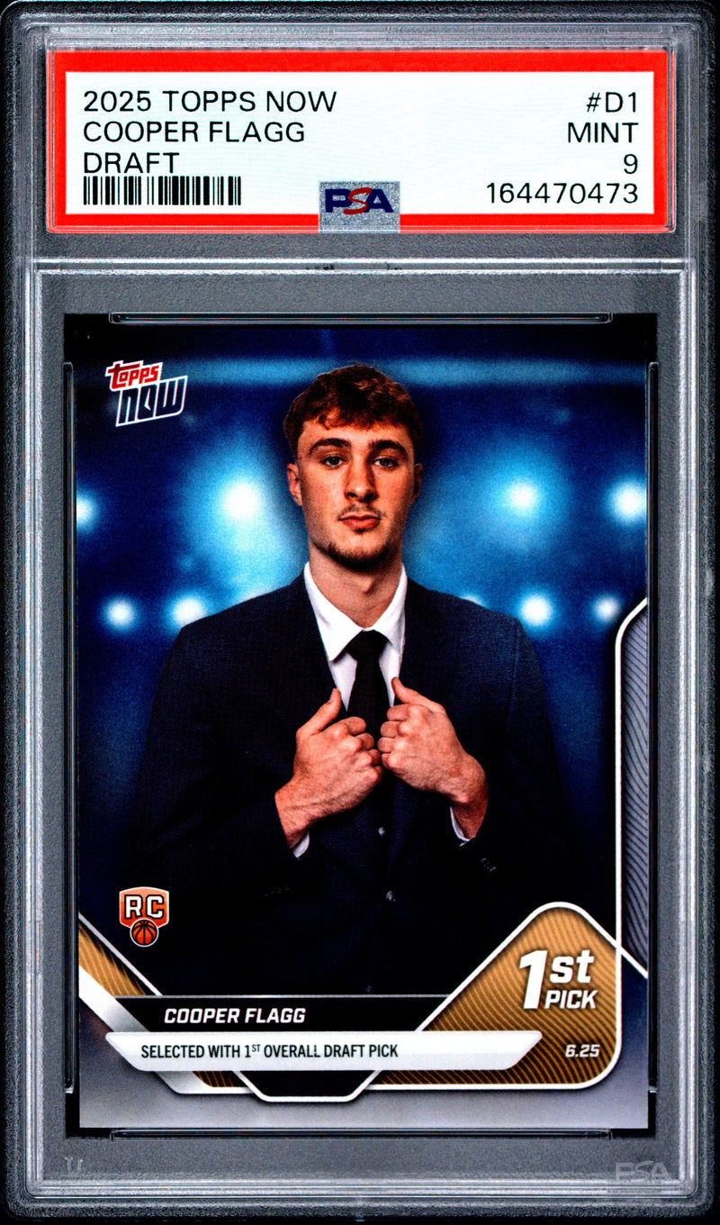 Cooper Flagg Rookie Card 2025 Topps Now #D1 NBA Draft Night, PSA 9, Dallas Mavericks Basketball