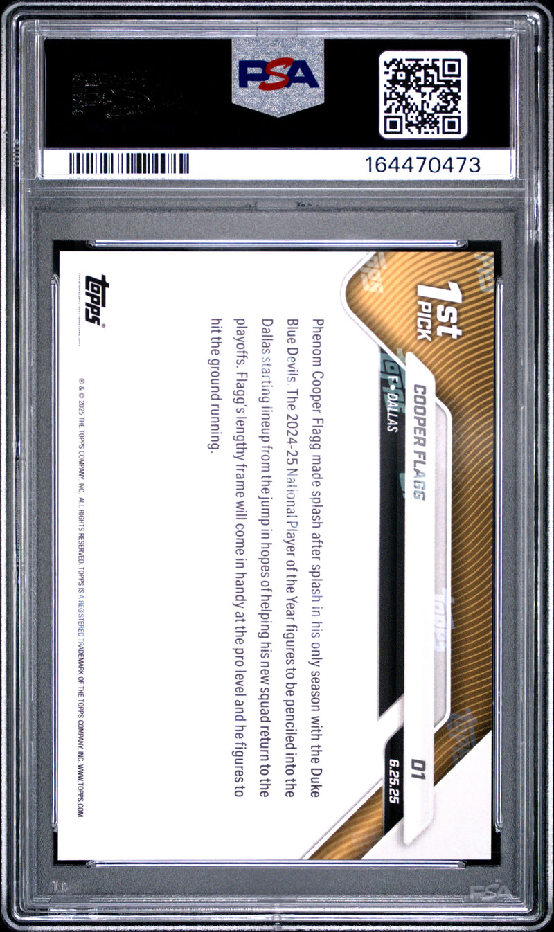 Cooper Flagg Rookie Card 2025 Topps Now #D1 NBA Draft Night, PSA 9, Dallas Mavericks Basketball