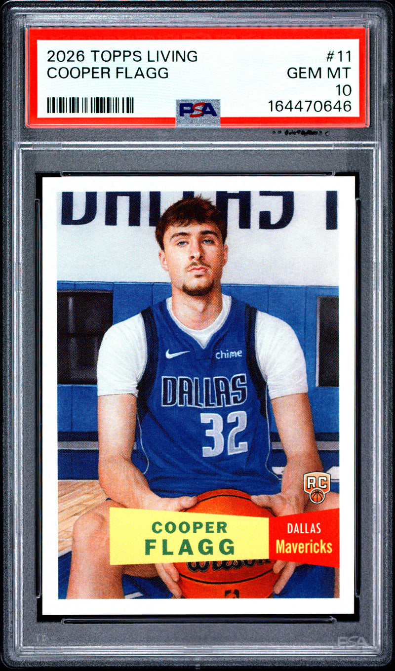 Cooper Flagg Rookie Card 2026 Topps Living Set #11, PSA 10, Dallas Mavericks Basketball