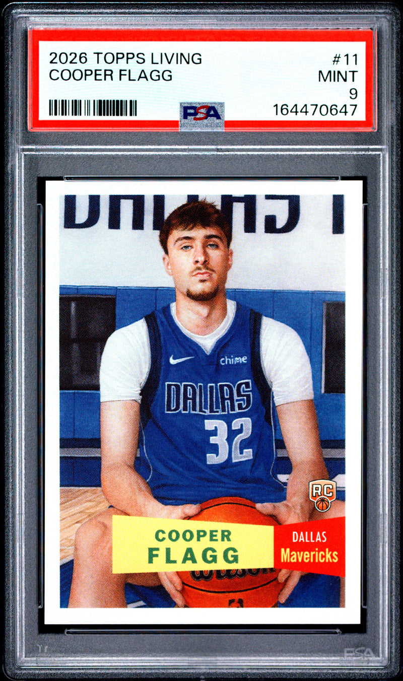 Cooper Flagg Rookie Card 2026 Topps Living Set #11, PSA 9, Dallas Mavericks Basketball