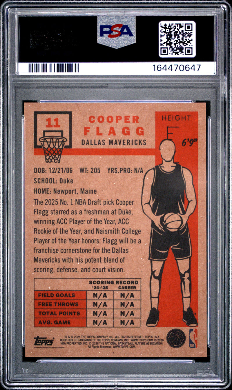 Cooper Flagg Rookie Card 2026 Topps Living Set #11, PSA 9, Dallas Mavericks Basketball