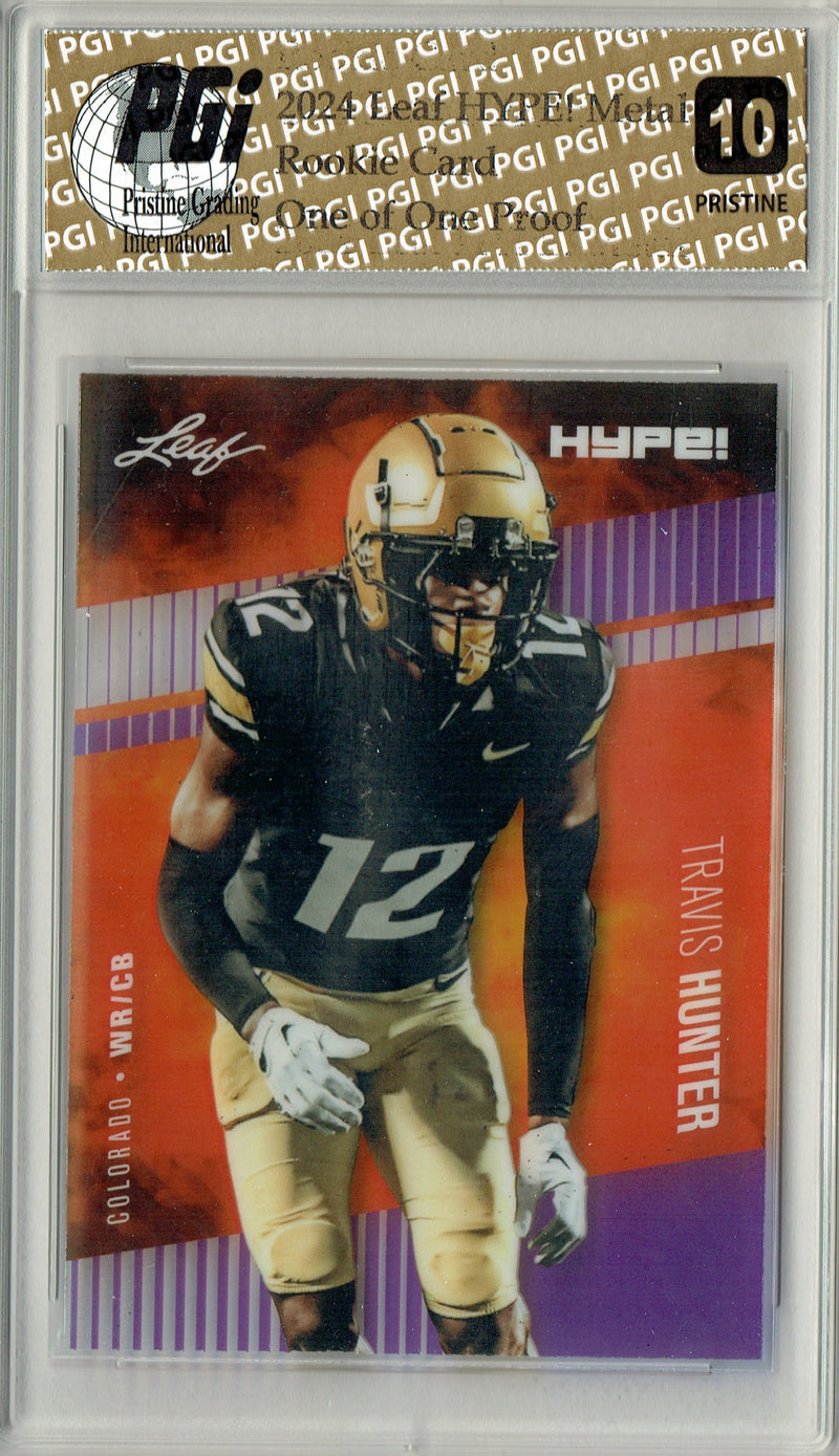 Travis Hunter Rookie Card Jacksonville PGI 10 Gem Mint Football Trading Card 2024 Leaf Metal HYPE! #HM-18 Purple 1/1 Proof