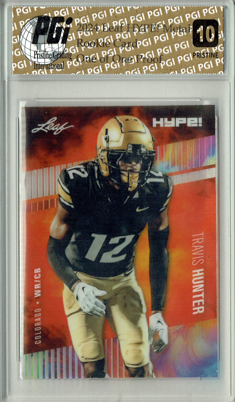 Travis Hunter Rookie Card Jacksonville PGI 10 Gem Mint Football Trading Card 2024 Leaf Metal HYPE! #HM-18 Burst 1/1 Proof