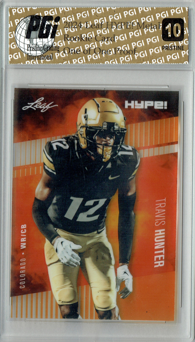 Travis Hunter Rookie Card Jacksonville PGI 10 Gem Mint Football Trading Card 2024 Leaf Metal HYPE! #HM-18 Orange 1/1 Proof
