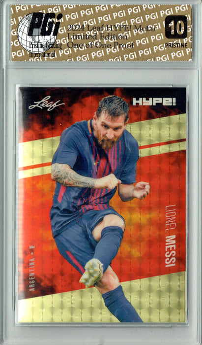 Lionel Messi 2024 Leaf Metal HYPE! #HM-11 Gold Superfractor Proof 1 of 1 Rare Card PGI 10