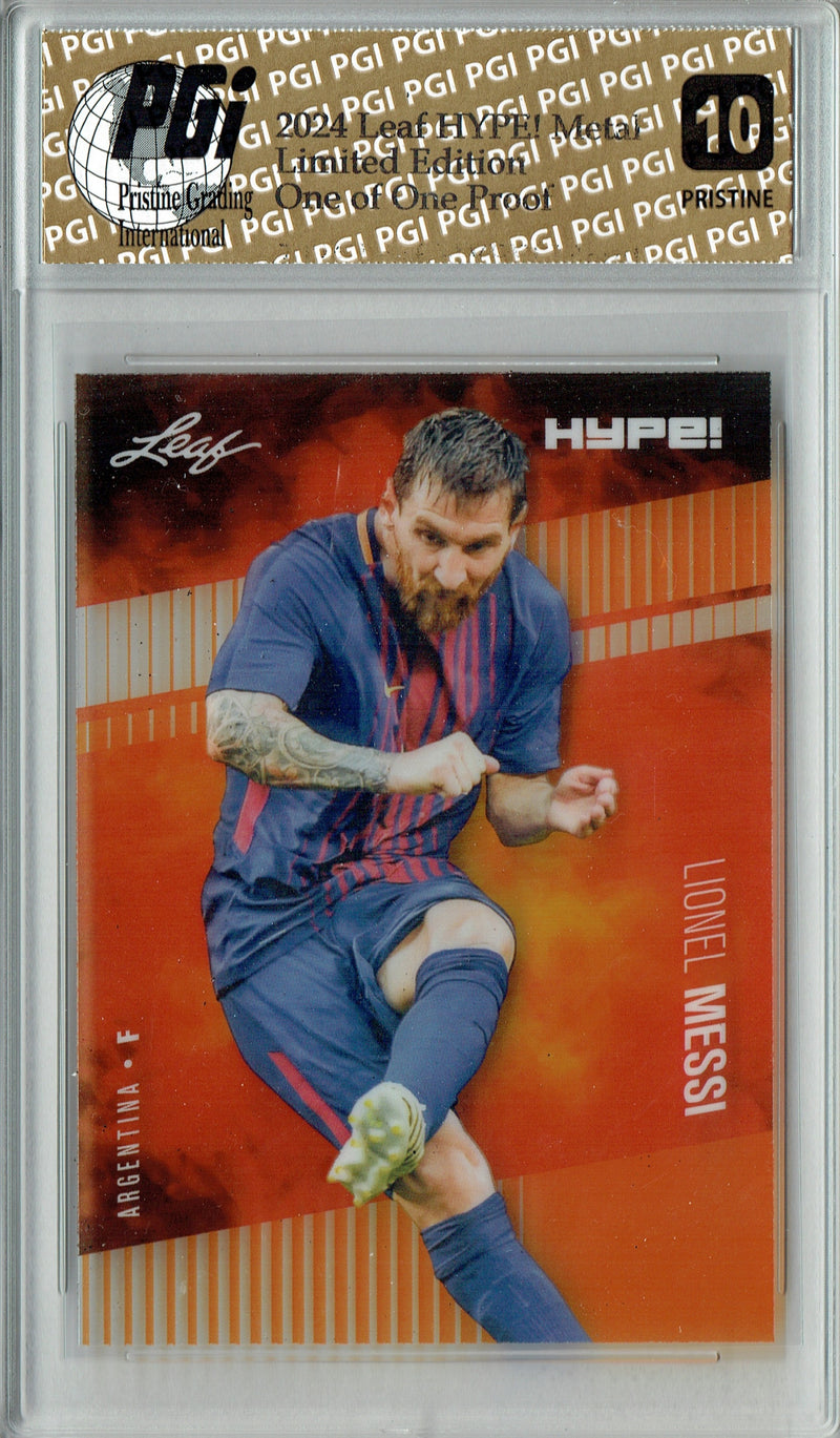 Lionel Messi 2024 Leaf Metal HYPE! #HM-11 Orange 1/1 Proof Rare Card PGI 10