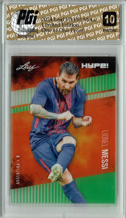 Lionel Messi 2024 Leaf Vaunted Metal #HM-11 Green 1/1 Proof Rare Card PGI 10