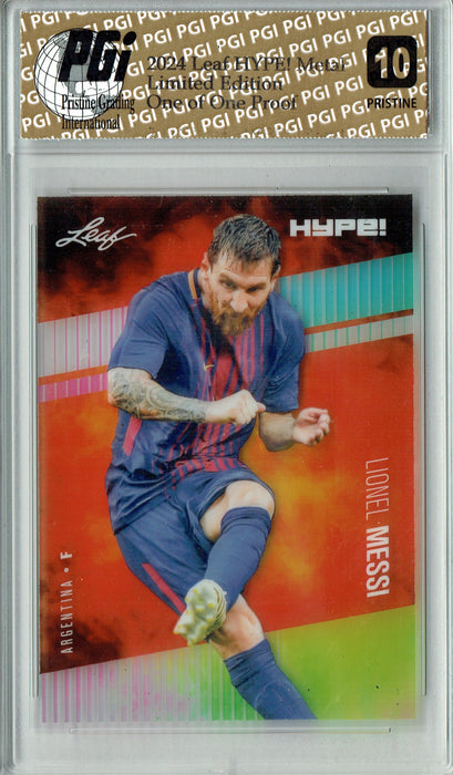 Lionel Messi 2024 Leaf Metal HYPE! #HM-11 Neon 1/1 Proof Rare Card PGI 10