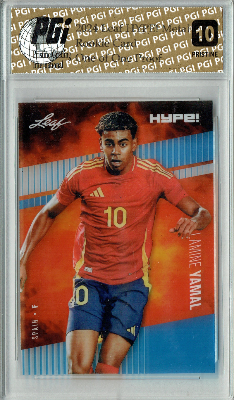 Lamine Yamal 2024 Leaf HYPE! Metal #HM-10 Blue 1/1 Proof Rookie Card PGI 10