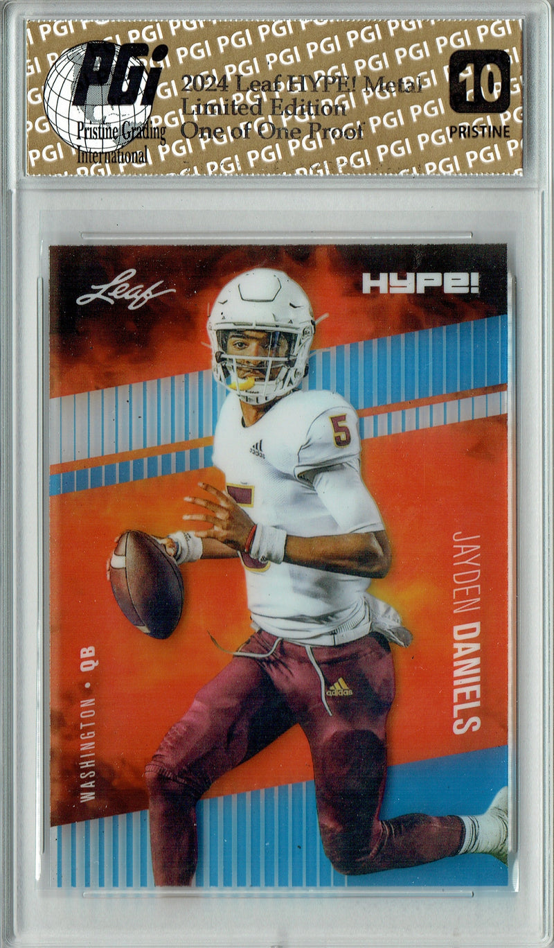 Jayden Daniels Rookie Card Washington PGI 10 Gem Mint Football Trading Card 2024 Leaf Metal HYPE! #HM-08 Blue 1/1 Proof