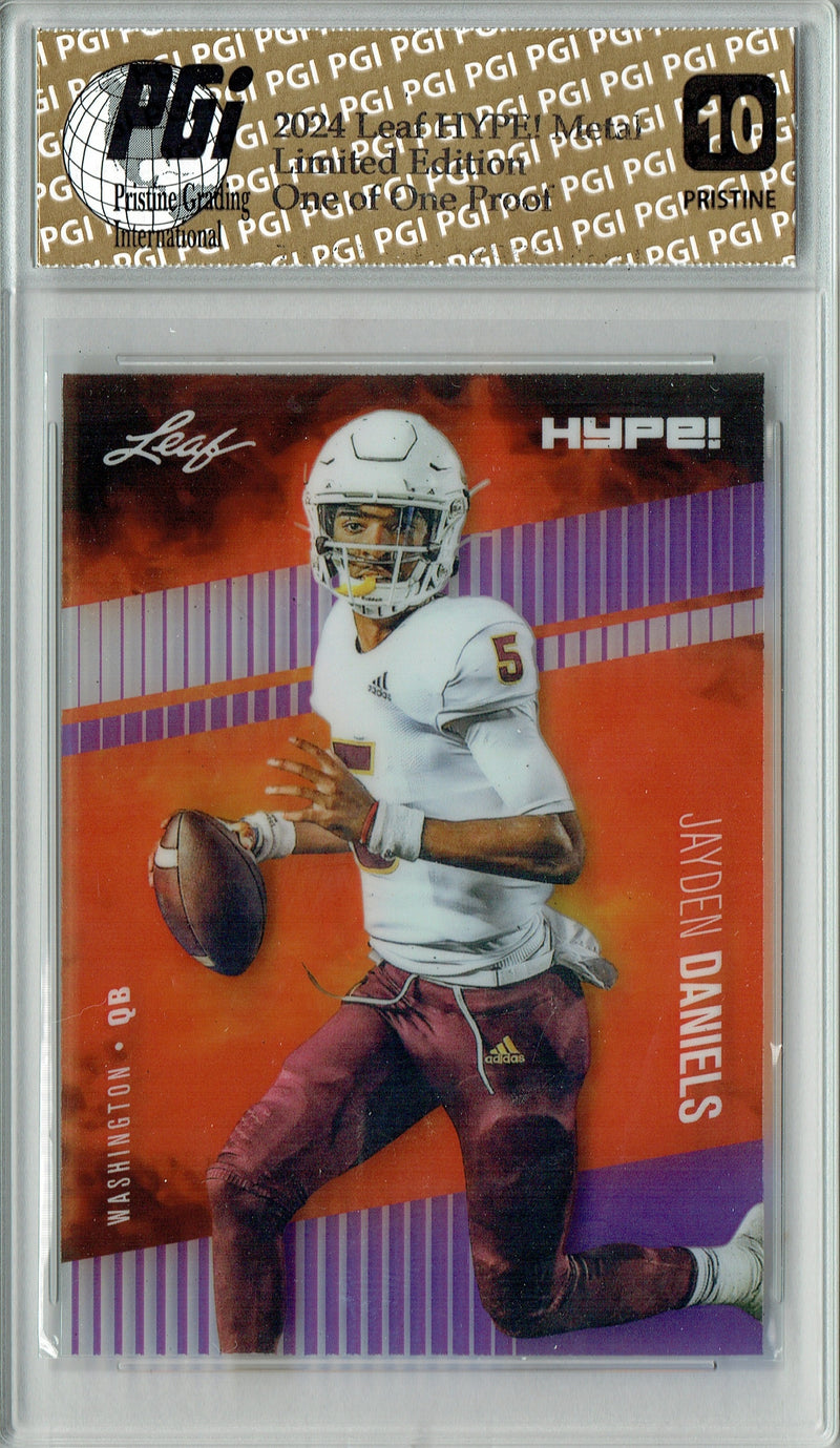Jayden Daniels Rookie Card Washington PGI 10 Gem Mint Football Trading Card 2024 Leaf Metal HYPE! #HM-08 Purple 1/1 Proof