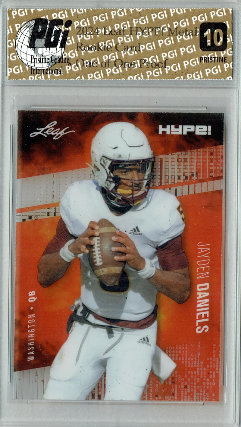 Jayden Daniels Rookie Card Washington PGI 10 Gem Mint Football Trading Card 2024 Leaf HYPE! Metal #HM-07 Matrix 1/1 Proof