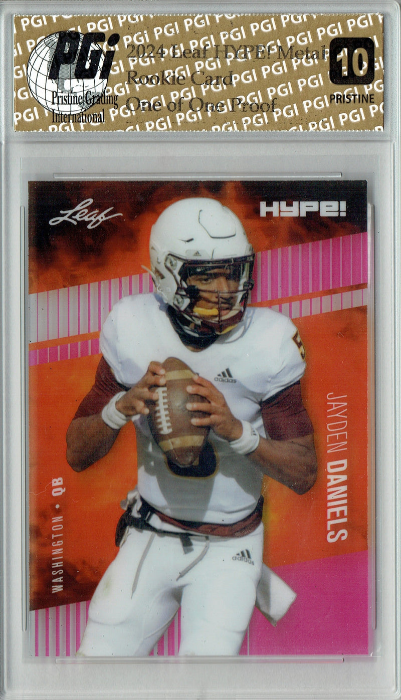Jayden Daniels Rookie Card Washington PGI 10 Gem Mint Football Trading Card 2024 Leaf HYPE! Metal #HM-07 Pink 1/1 Proof