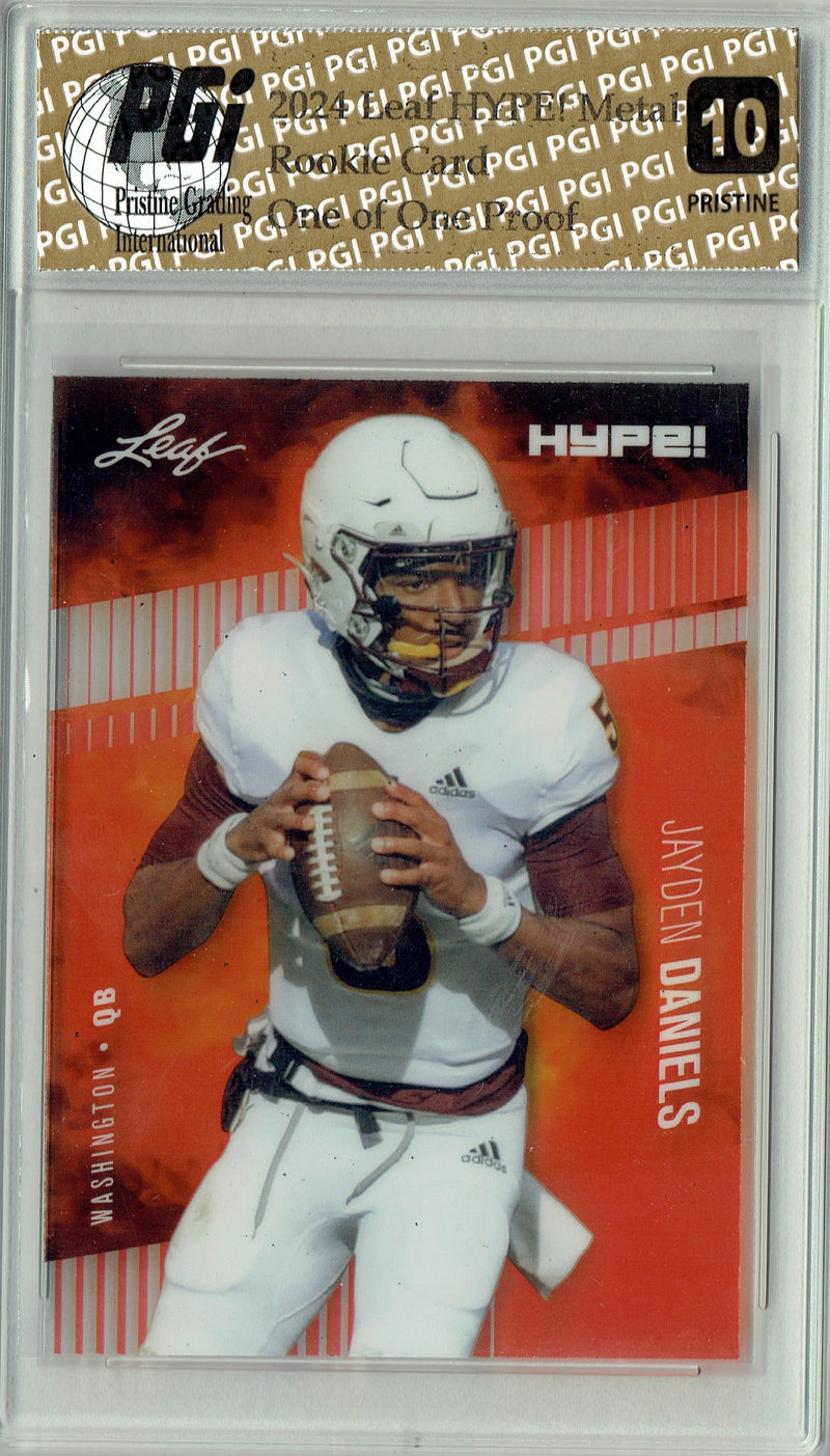 Jayden Daniels Rookie Card Washington PGI 10 Gem Mint Football Trading Card 2024 Leaf HYPE! Metal #HM-07 Red 1/1 Proof