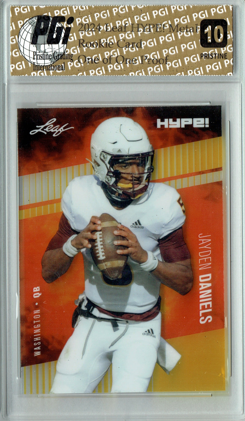 Jayden Daniels Rookie Card Washington PGI 10 Gem Mint Football Trading Card 2024 Leaf HYPE! Metal #HM-07 Gold 1/1 Proof