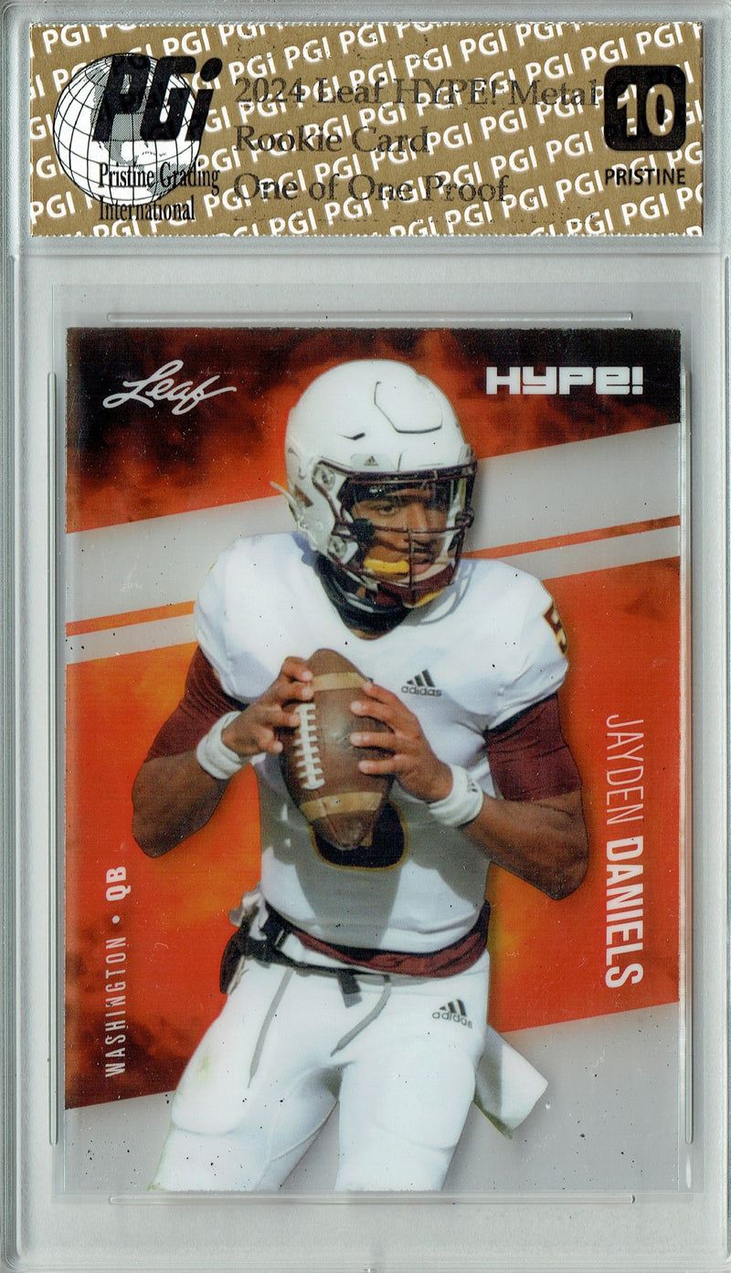Jayden Daniels Rookie Card Washington PGI 10 Gem Mint Football Trading Card 2024 Leaf HYPE! Metal #HM-07 Silver 1/1 Proof
