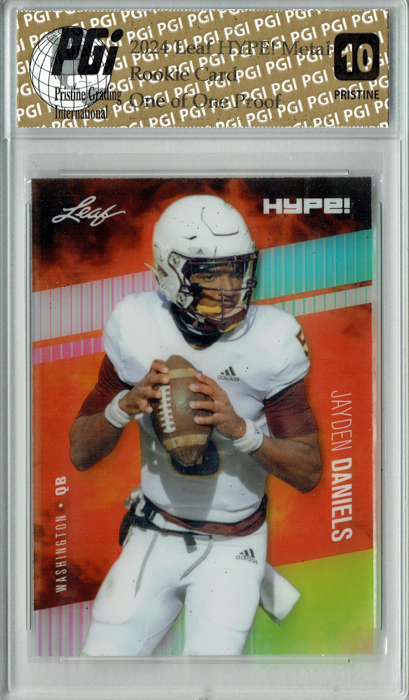 Jayden Daniels 2024 Leaf HYPE! Metal #HM-07 Neon 1/1 Proof Rookie Card PGI 10