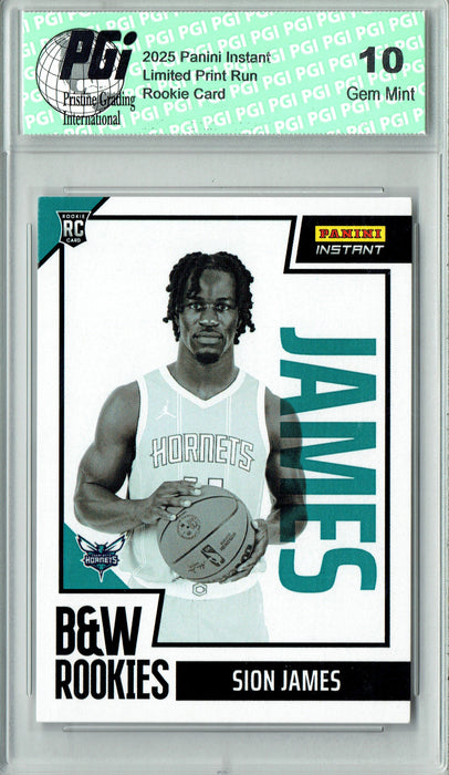 Sion James 2025 Panini Instant #BWR-6 Black & White 256 Made Rookie Card PGI 10