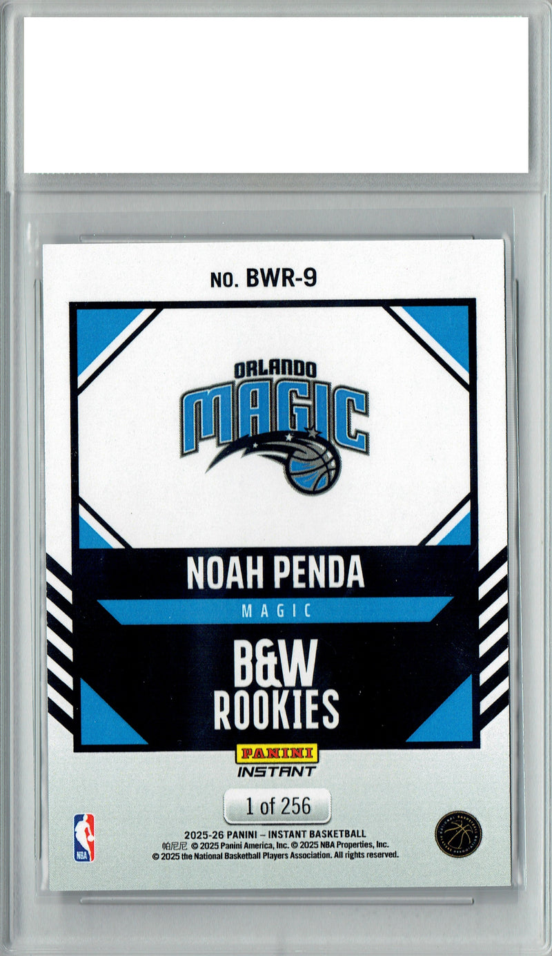 Noah Penda 2025 Panini Instant #BWR-9 Black & White 256 Made Rookie Card PGI 10