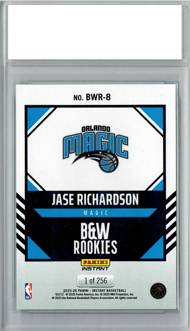 Jase Richardson 2025 Panini Instant #BWR-8 Black White 1/256 Rookie Card PGI 10