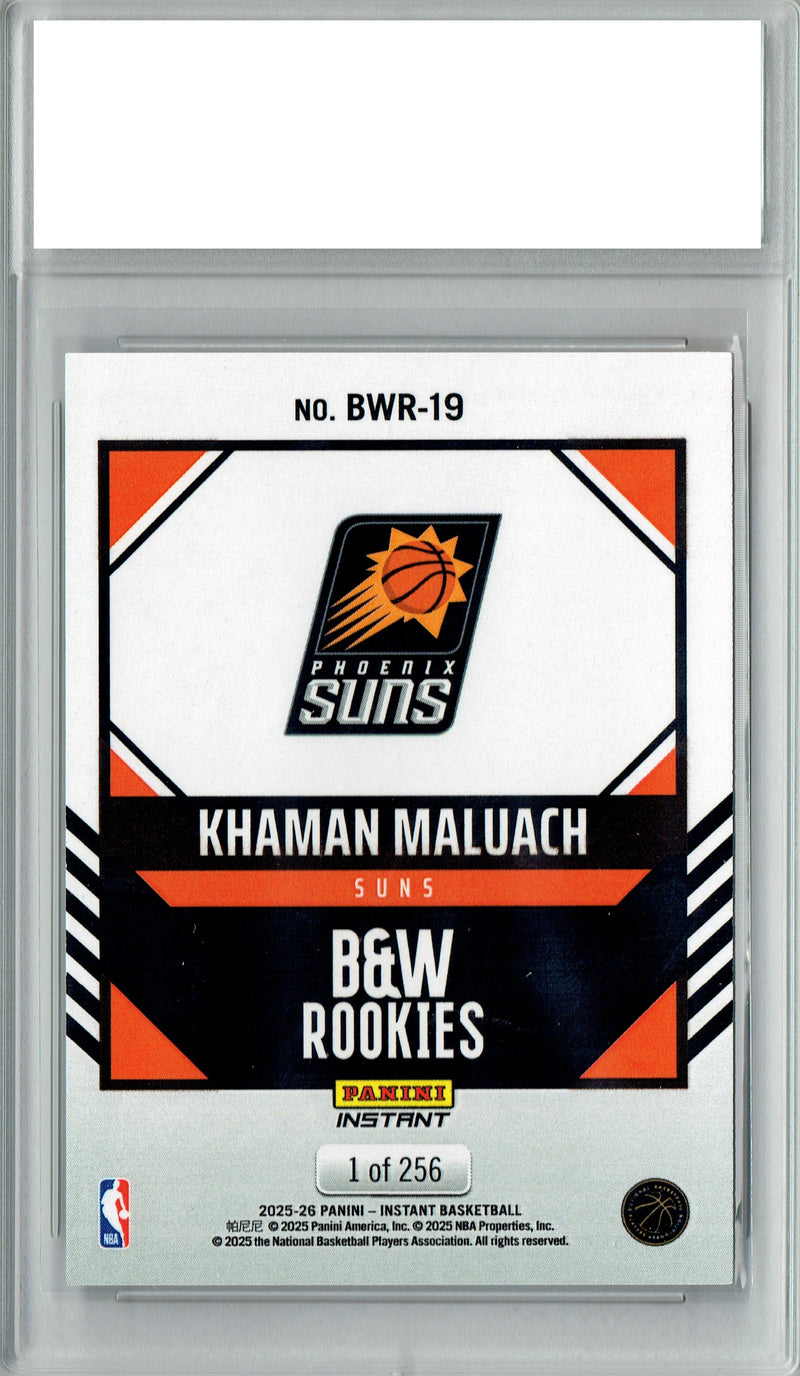 Khaman Maluach 2025 Panini Instant #BWR-19 Black White 1/256 Rookie Card PGI 10