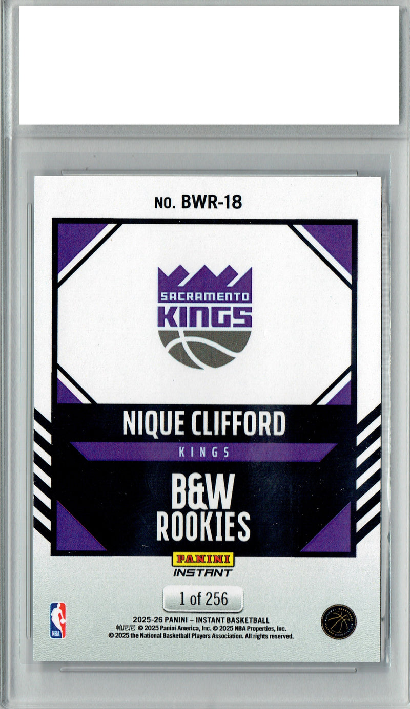 Nique Clifford 2025 Panini Instant #BWR-18 Black White 1/256 Rookie Card PGI 10