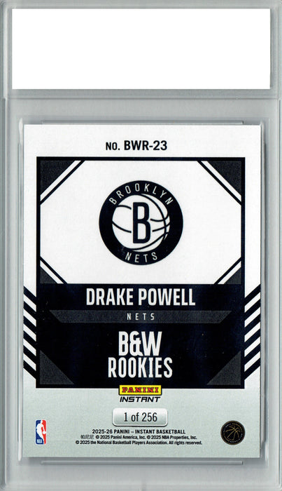 Drake Powell 2025 Panini Instant #BWR-23 Black White 256 Made Rookie Card PGI 10
