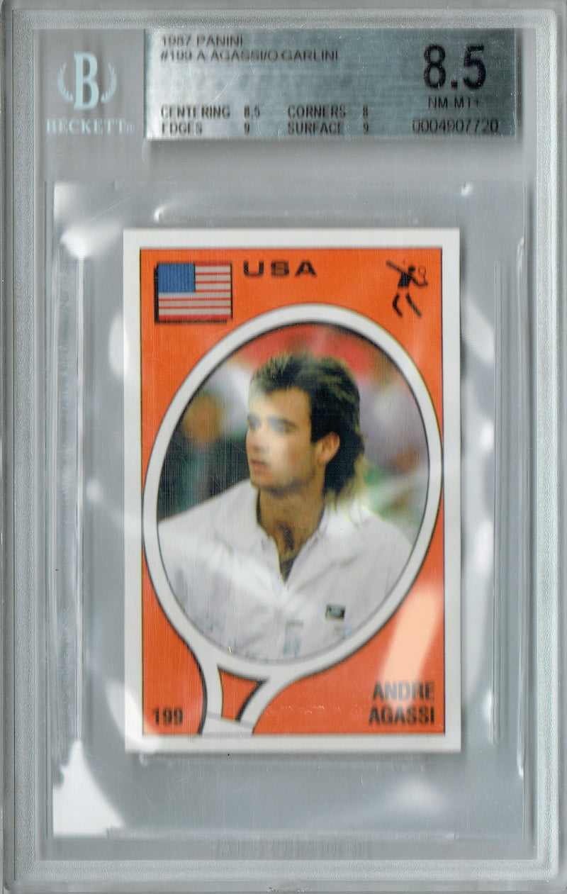 BGS 8.5 Andre Agassi 1987 Panini #199 Garlini Back Rookie Card USA