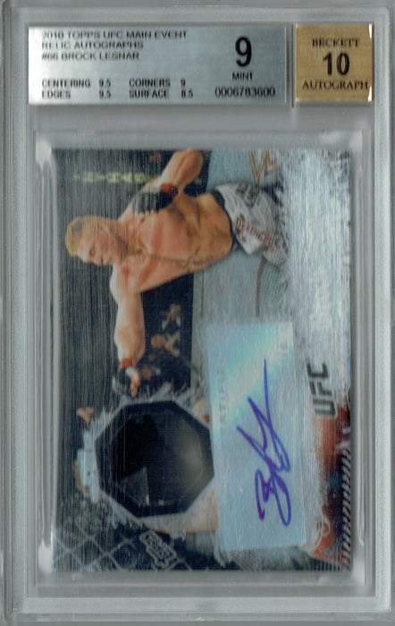 BGS 9 Brock Lesnar 2010 Topps UFC #66 Relic 10 Auto Rare Trading Card