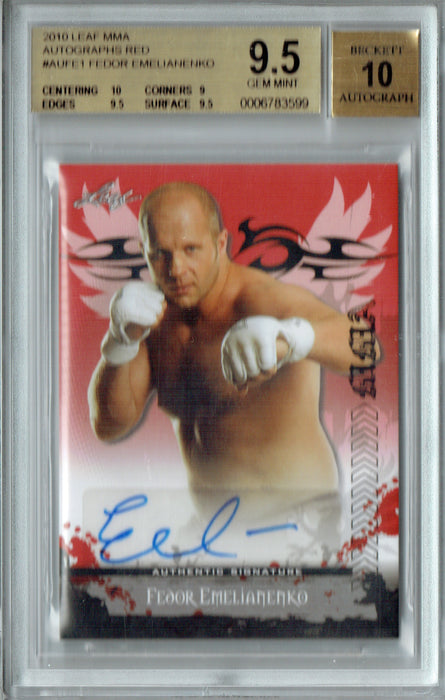 BGS 9.5 Fedor Emelianenko 2010 Leaf #AUFE1 Red 10 Auto Rookie Card