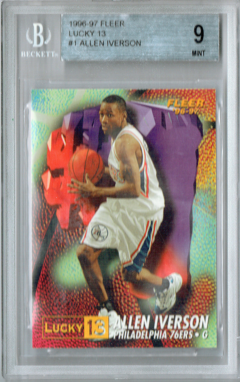 BGS 9 Allen Iverson 1996 Fleer #1 Lucky 13 Rookie Card Philadelphia 76ers