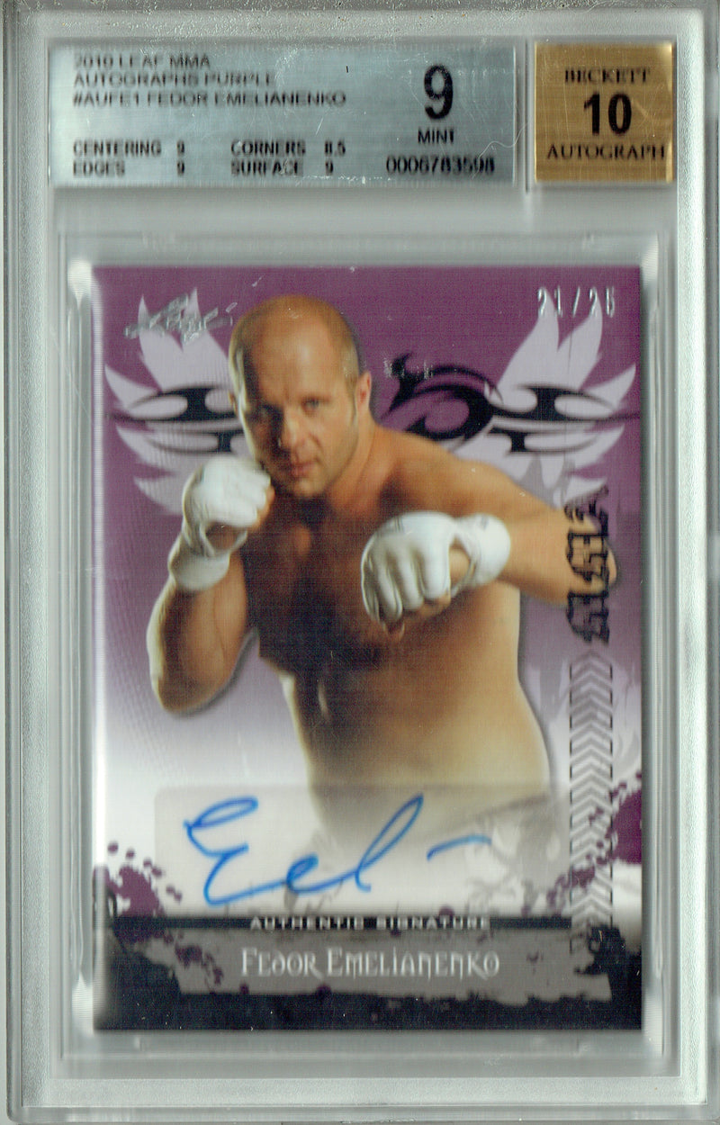 BGS 9.5 Fedor Emelianenko 2010 Leaf #AUFE1 Purple 10 Auto #21/25 Rookie Card MMA