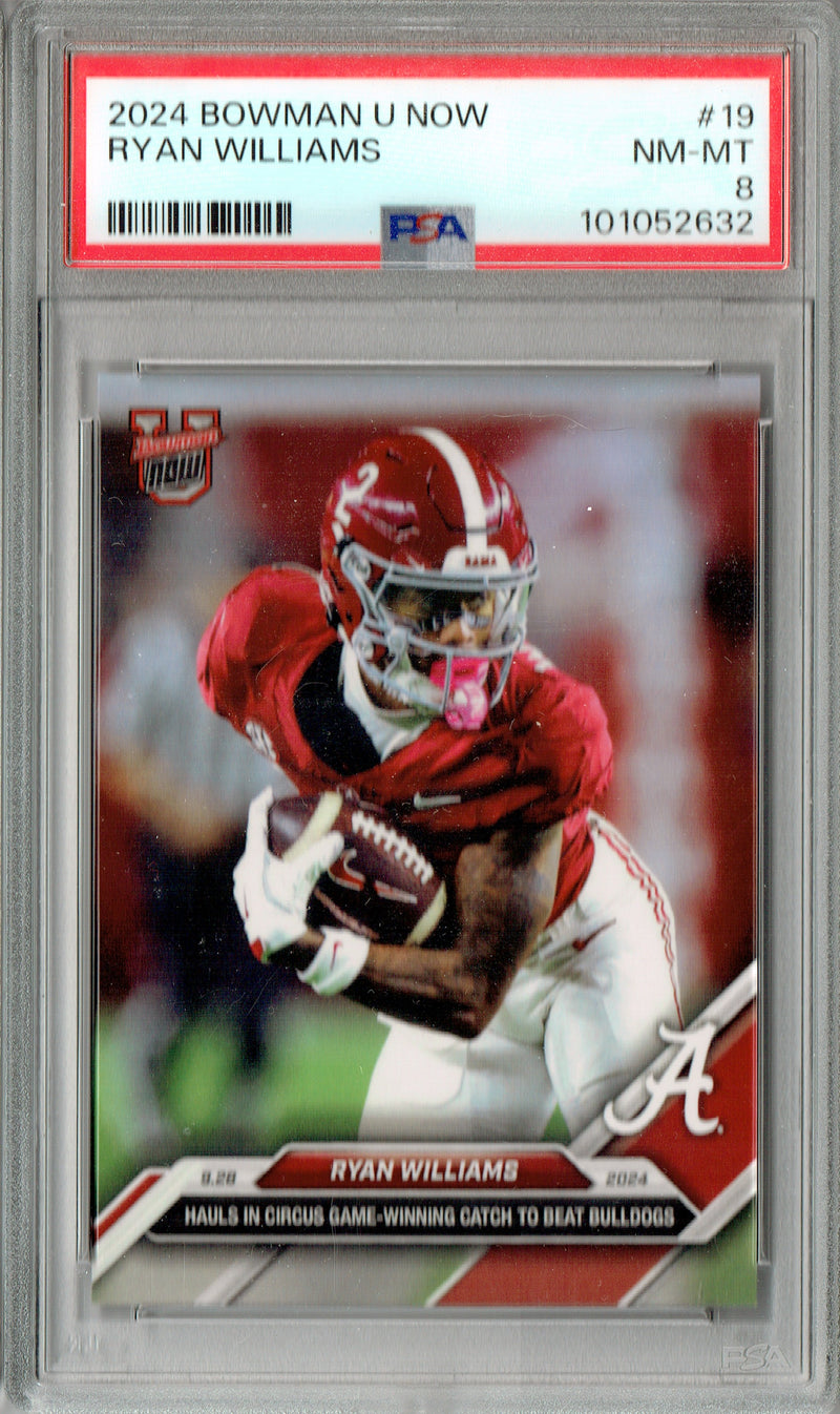 PSA 8 Ryan Williams 2024 Bowman University Now #19 Circus Catch Rookie Card Alabama