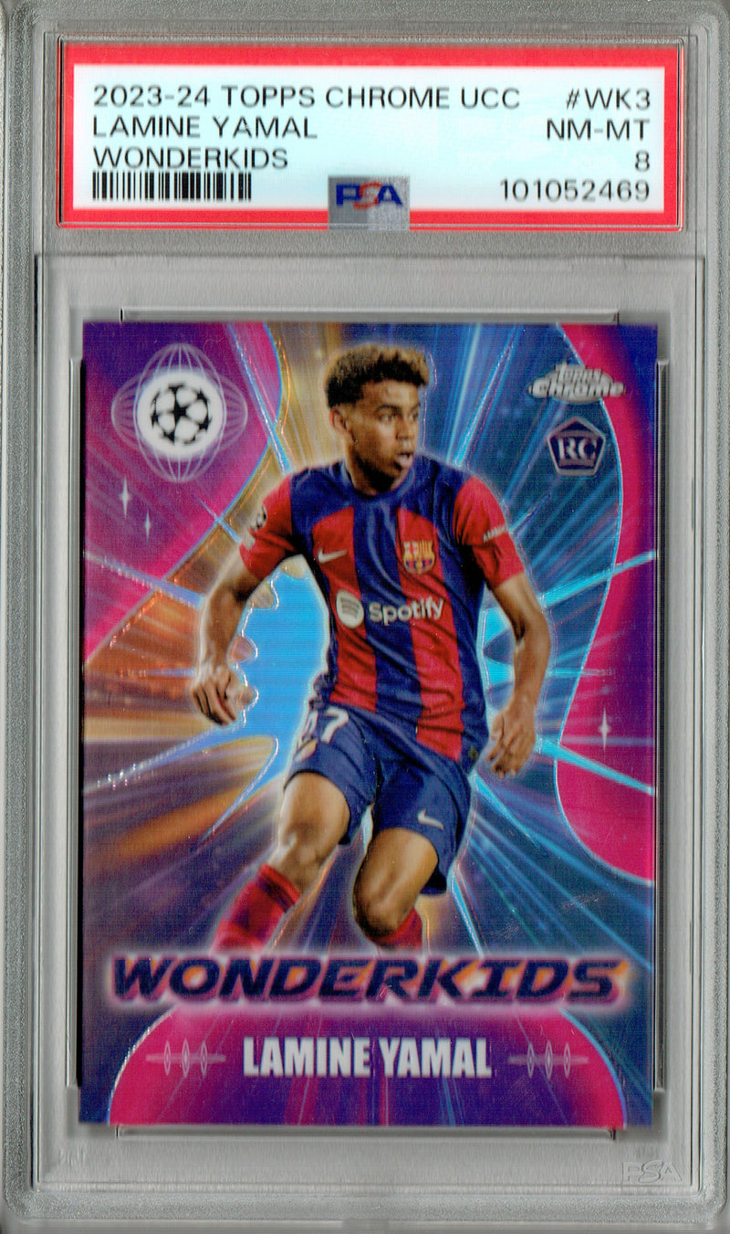 PSA 8 Lamine Yamal 2023 Topps Chrome UCC #WK-3 Wonder Kids Rookie Card Spain