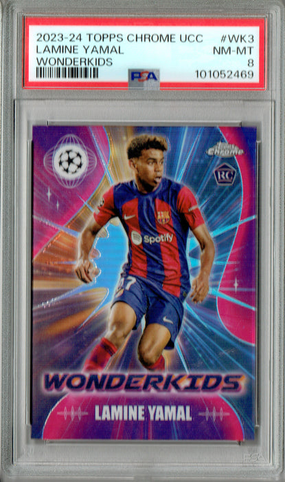 PSA 8 Lamine Yamal 2023 Topps Chrome UCC #WK-3 Wonder Kids Rookie Card