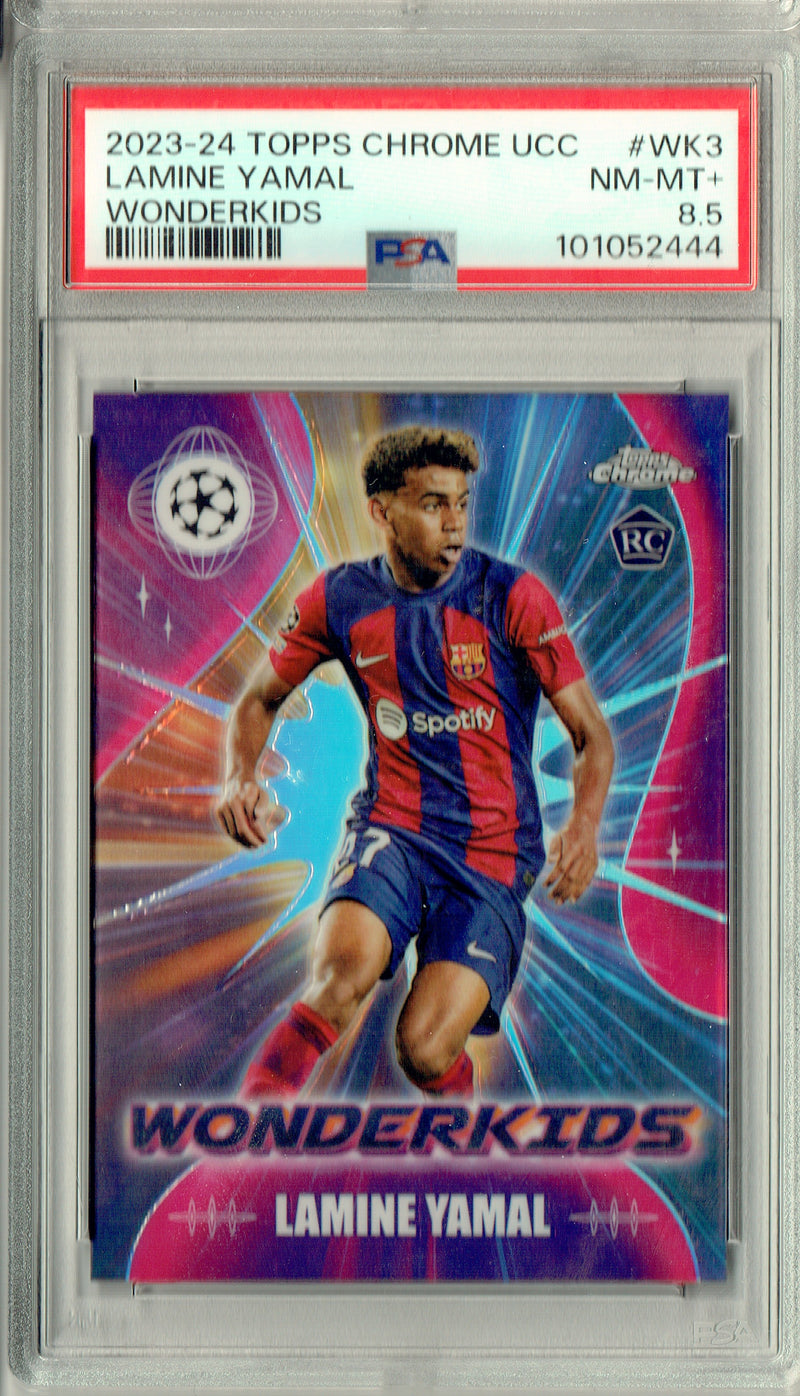 PSA 8 Lamine Yamal 2023 Topps Chrome UCC #wk3 Wonderkids Rookie Card Barcelona