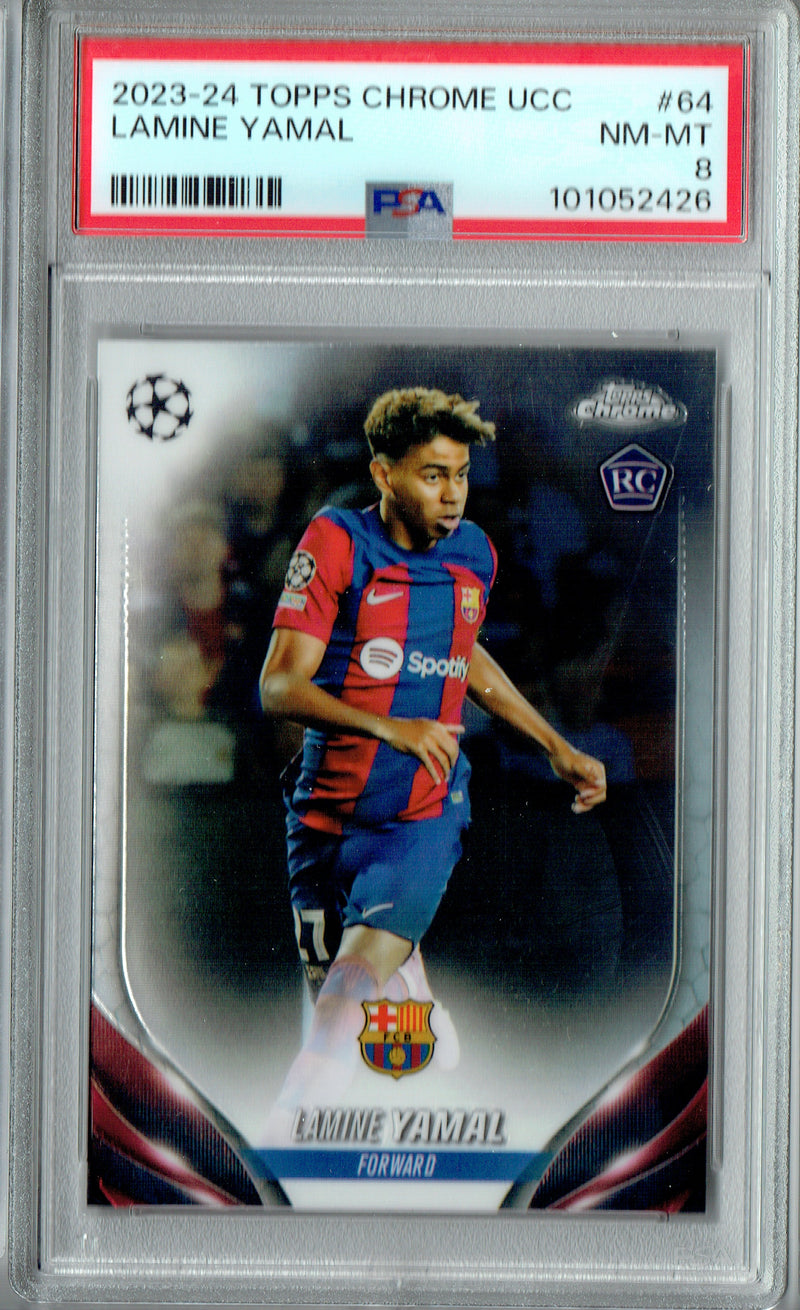 PSA 8 Lamine Yamal 2023 Topps Chrome UCC #Chome64 Champions Rookie Card Barcelona