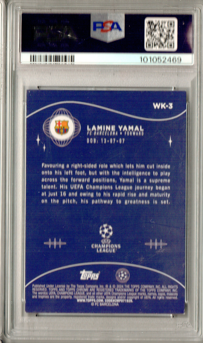 PSA 8 Lamine Yamal 2023 Topps Chrome UCC #WK-3 Wonder Kids Rookie Card Spain
