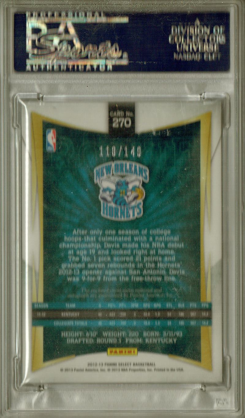 PSA 10 Anthony Davis 2012 Panini Select #270 Jersey Auto #118/149 Rookie Card Charlotte Hornets