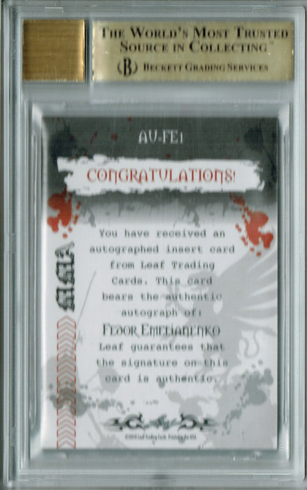 BGS 9.5 Fedor Emelianenko 2010 Leaf #AUFE1 Red 10 Auto Rookie Card
