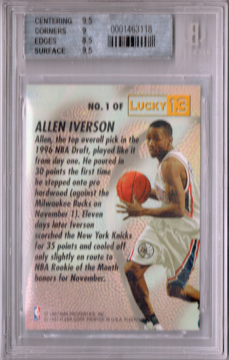 BGS 9 Allen Iverson 1996 Fleer #1 Lucky 13 Rookie Card Philadelphia 76ers