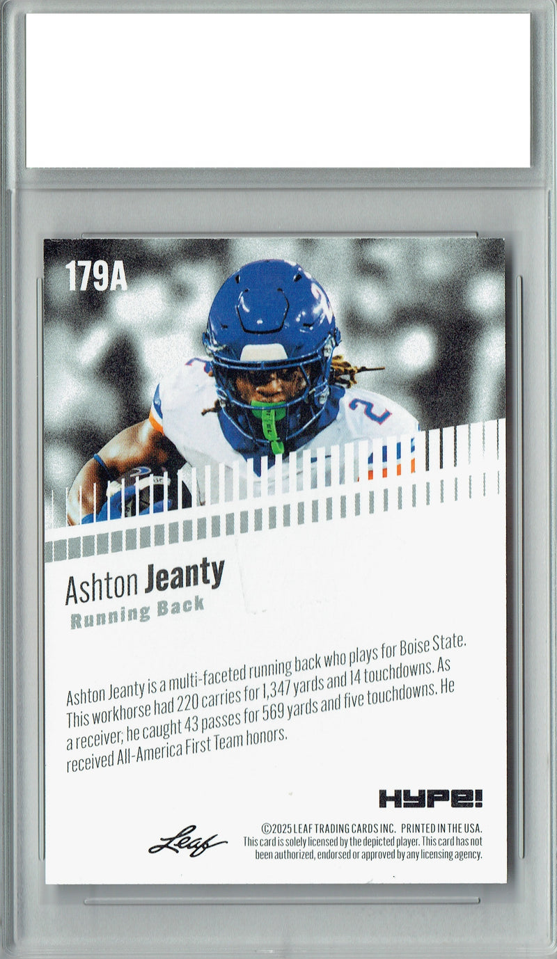 Ashton Jeanty Rookie Card Boise St / Las Vegas PGI 10 Football Trading Card 2025 Leaf HYPE! #179A Only 5k Made