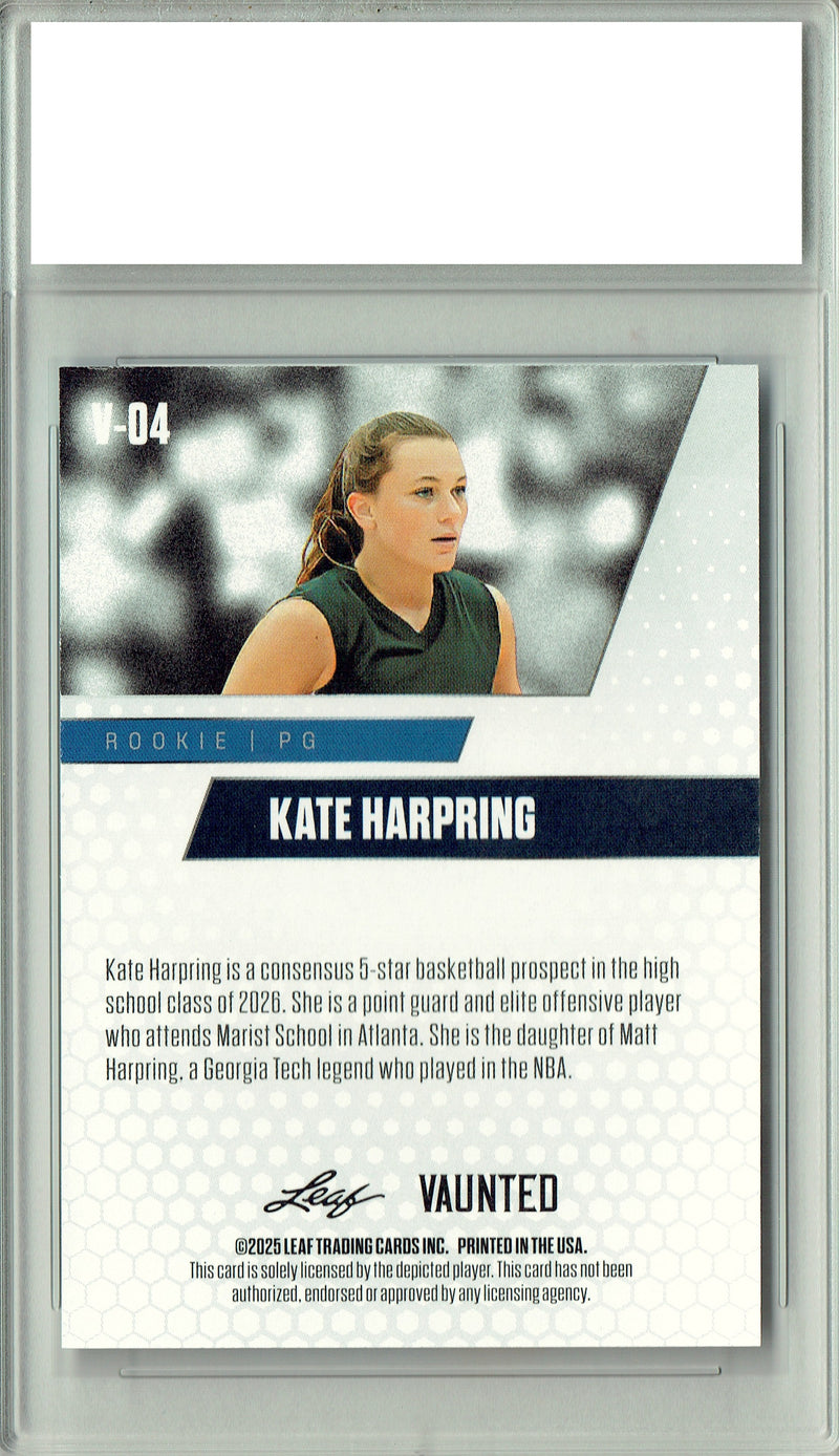 Certified Mint+ Kate Harpring 2025 Leaf Vaunted #V-04 Only 5k Made Rookie Card Marist School