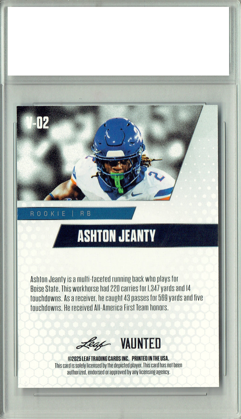 Ashton Jeanty Rookie Card Boise St / Las Vegas PGI 10 Football Trading Card 2025 Leaf Vaunted #V-02 Only 5k Made
