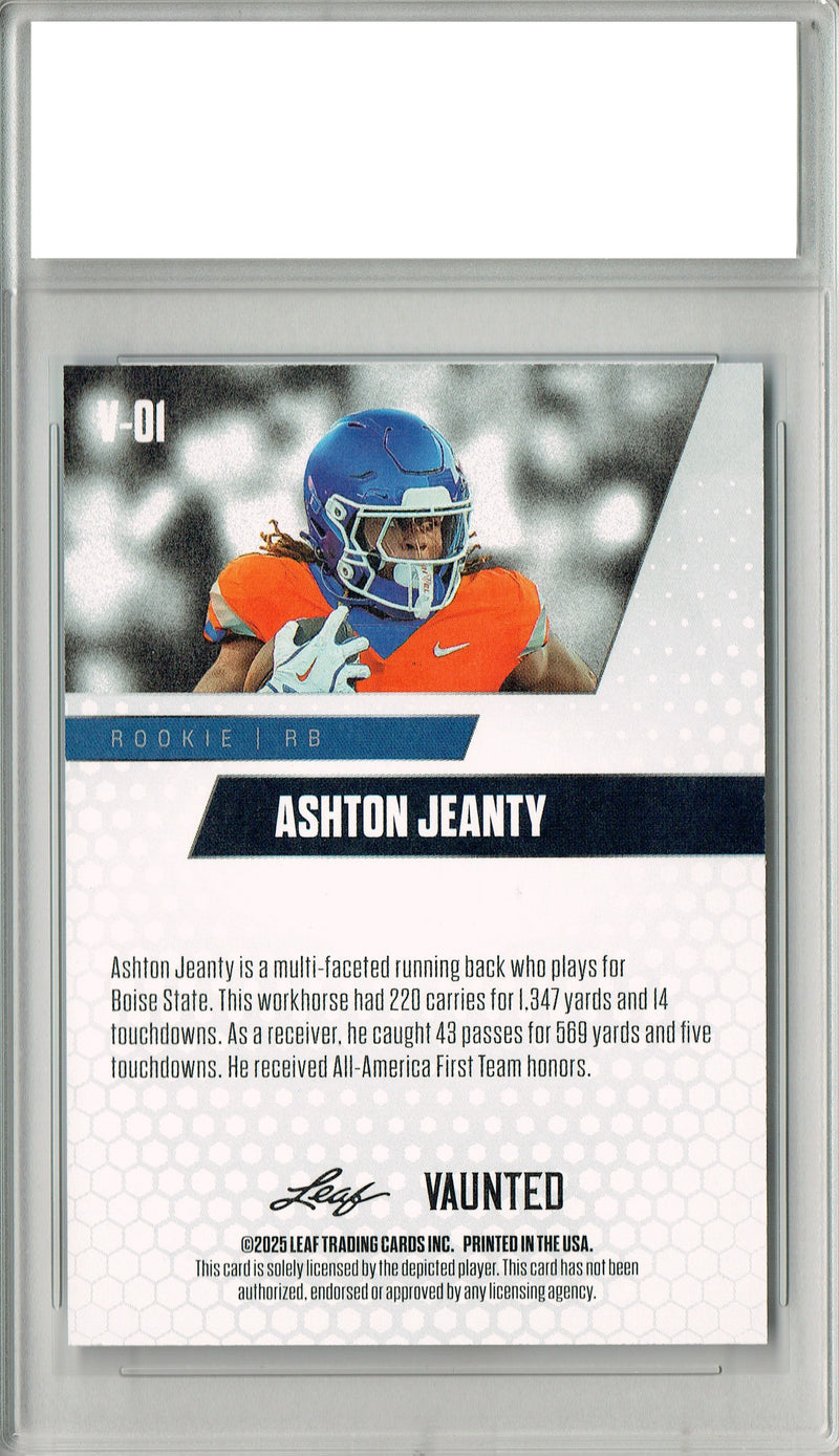 Ashton Jeanty Rookie Card Boise St / Las Vegas PGI 10 Football Trading Card 2025 Leaf HYPE! #179 Only 5k Made