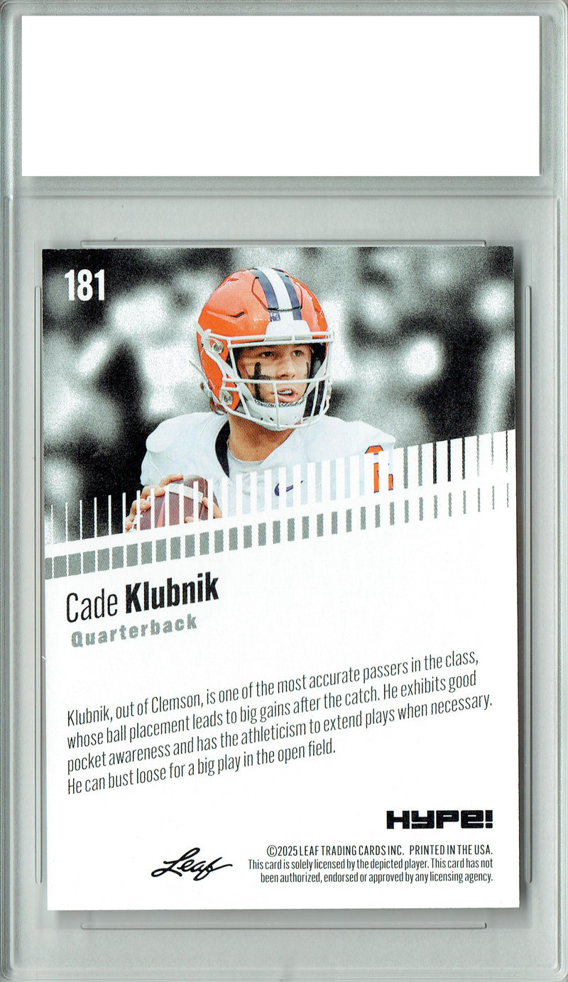 Cade Klubnik Rookie Card Clemson / New York PGI 10 Football Trading Card 2025 Leaf HYPE! #181 Only 5k Made