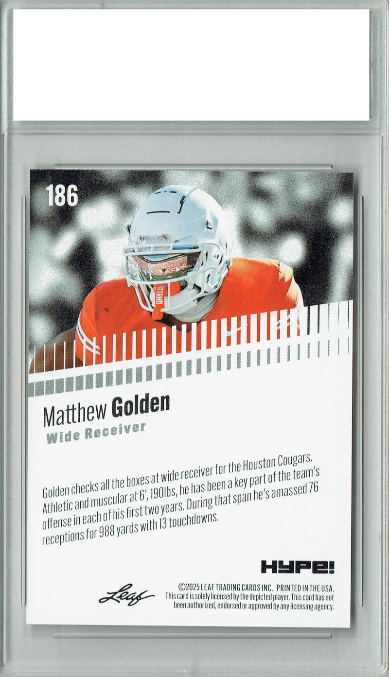 Matthew Golden Rookie Card Green Bay PGI 10 Football Trading Card 2025 Leaf HYPE! #186 Only 5k Made