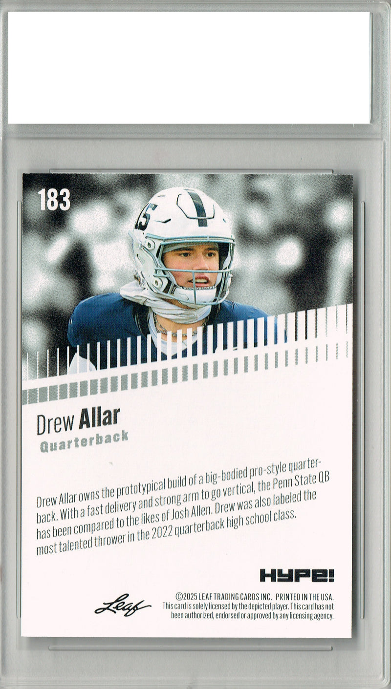 Drew Allar Rookie Card Penn State Football Trading Card 2025 Leaf HYPE! #183 Only 5k Made  Certified Mint+