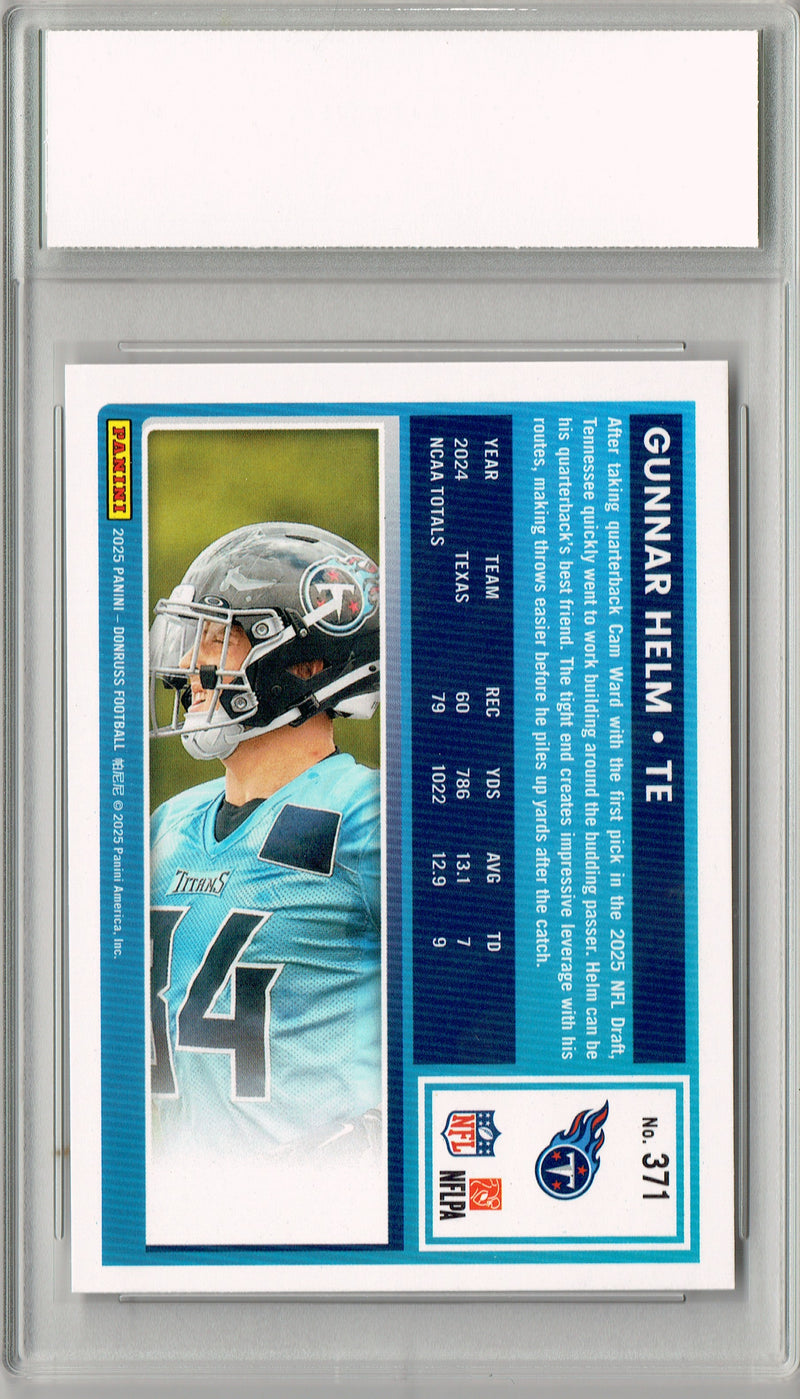 Gunnar Helm 2025 Donruss Football #371 Rookie Card PGI 10